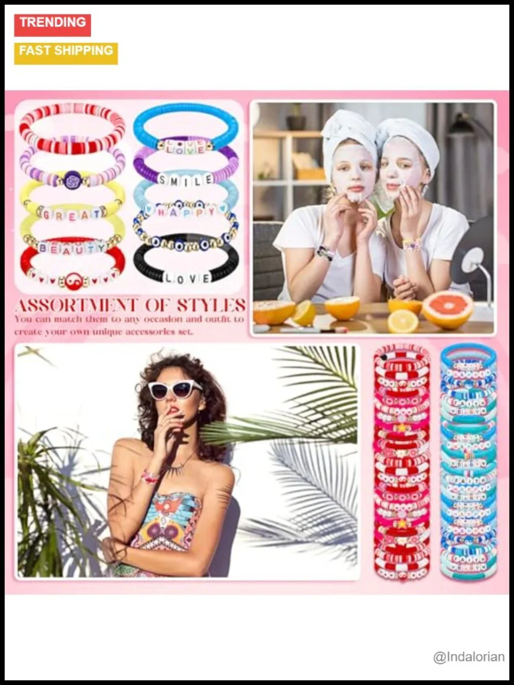 100 Pcs Preppy Friendship Bracelets Clay Acrylic Stretch Stackable